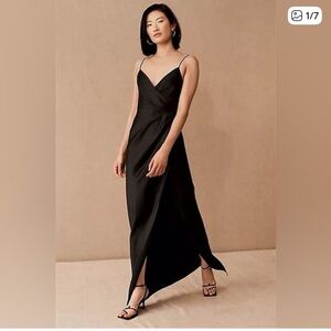 BHLDN by ANTHRO Freya satin faux wrap bridesmaid black tie formal gown dress 4